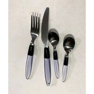 Ikea Clear Plastic Handle Flatware Stainless Steel Lot of 4 Small Spoons x2 Fork